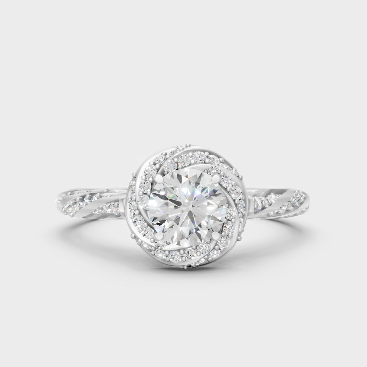 Premium 950 Platinum Round-Cut Lab-Grown Diamond Twist Band Halo Ring